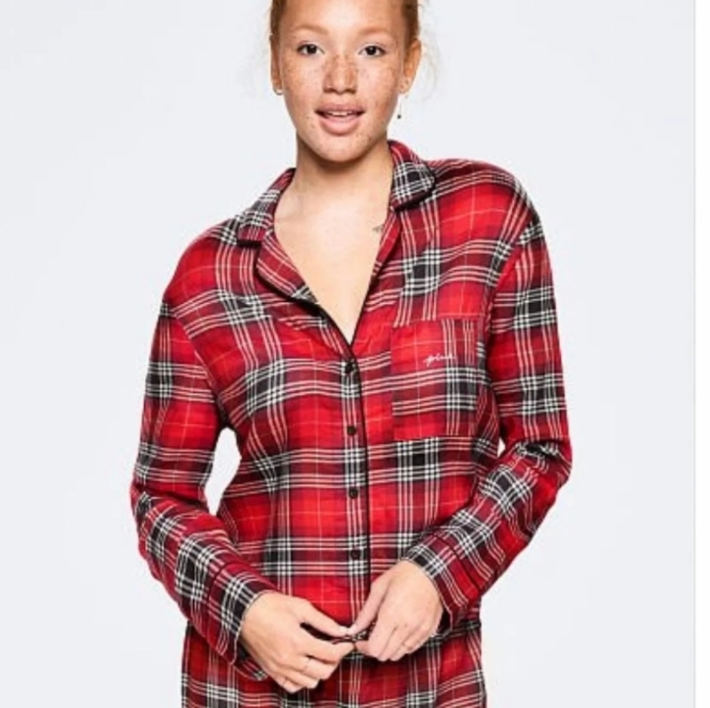 NWT VS PINK‎ PLAID FLANNEL SHIRT/ TOP, NEW IN ORIGINAL PACKAGING L